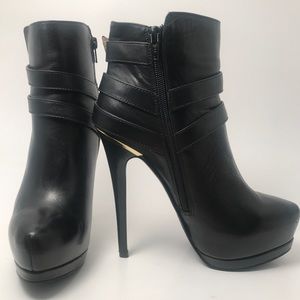 Aldo Black Leather Platform Booties